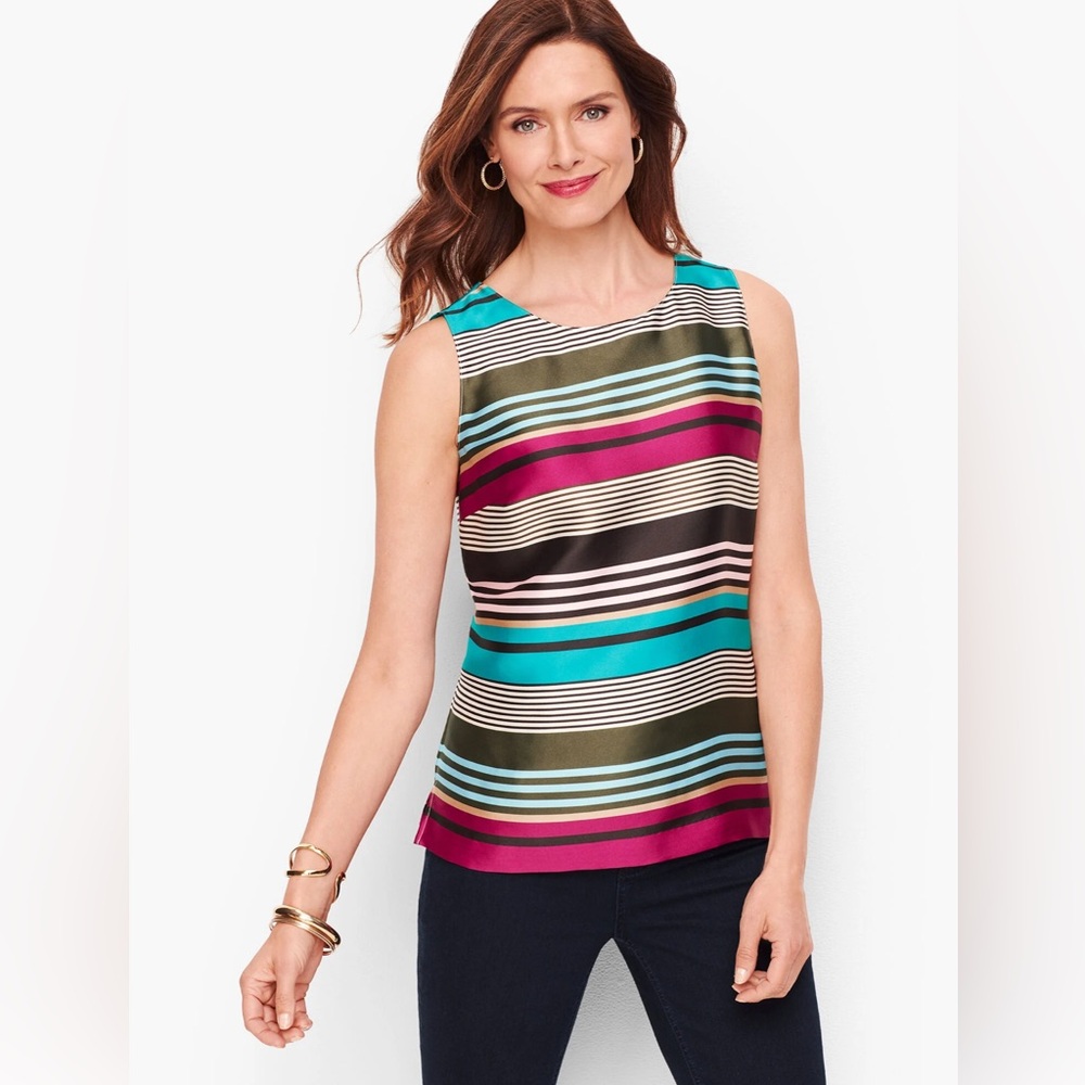 Talbots Sleeveless Multi Color Striped Satin Career Top Women’s Size LP
